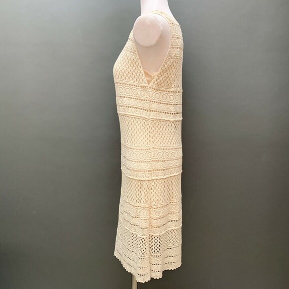 Solitaire Women's Dress Medium Beige Crochet Sleeveless 2 Piece - Picture 4 of 10